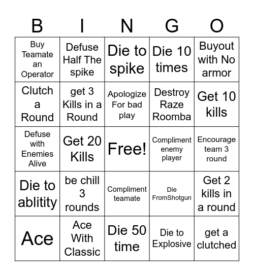Valorant Bingo Card