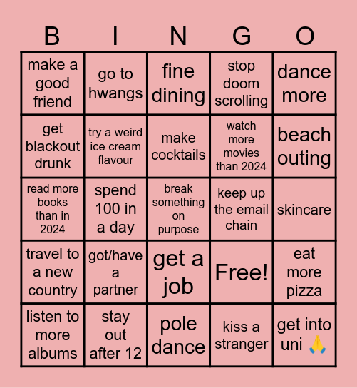 arin & kizzy 25 for 2025 Bingo Card