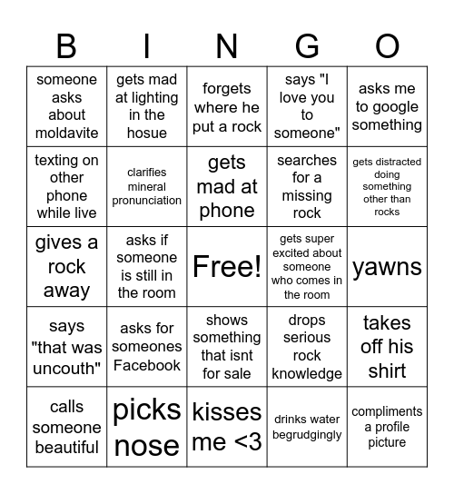 Jeremy Sells Rocks 2 Bingo Card