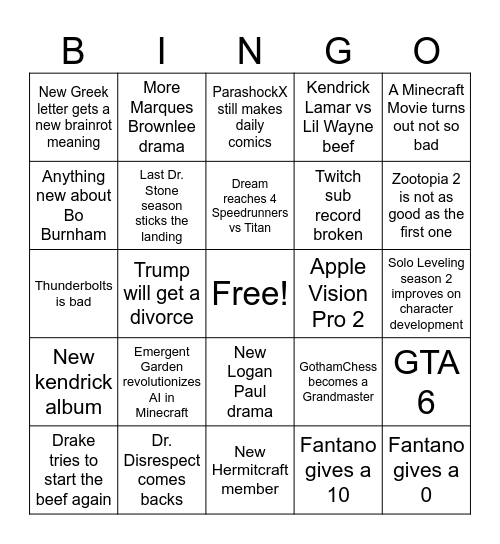 2025 Bingo Card