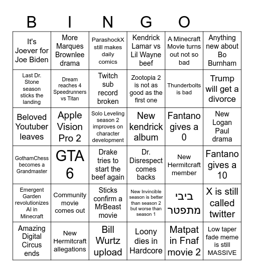 2025 Bingo Card