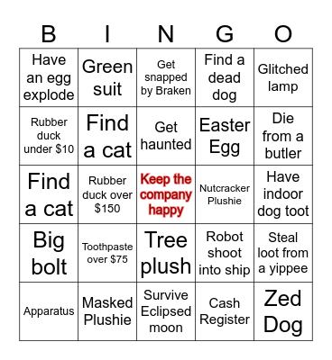 Lethal Company Bingo Card