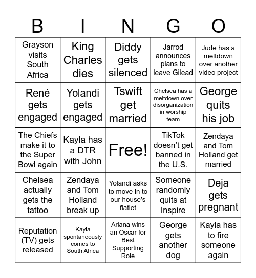 Jude’s 2025 Bingo Card