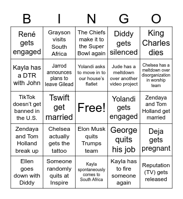 Kayla’s 2025 Bingo Card