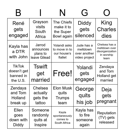 Kayla’s 2025 Bingo Card