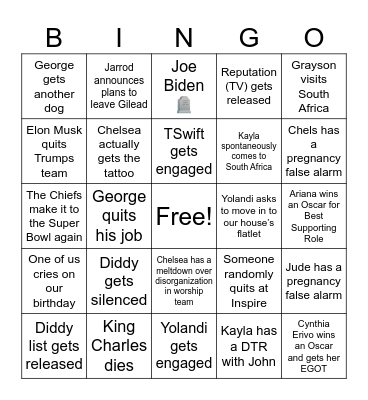 Chelsea’s 2025 Bingo Card