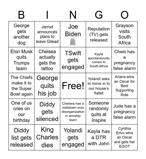 Chelsea’s 2025 Bingo Card