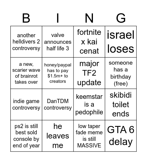 2025 bingo Card