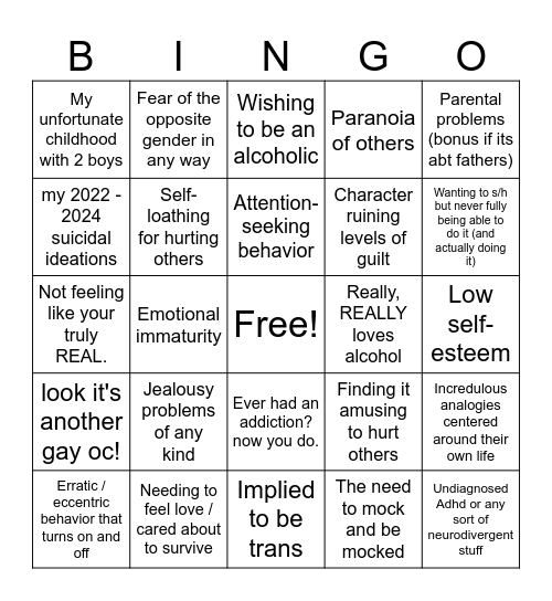 how much did i project on this oc Bingo Card