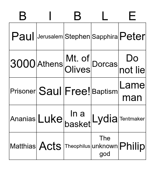 The Book of Acts Bingo Card