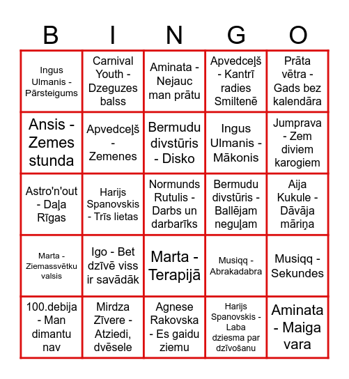 MUZIKĀLAIS BINGO Card
