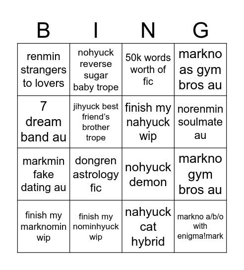 Rhea’s 2025 Fic Bingo Card