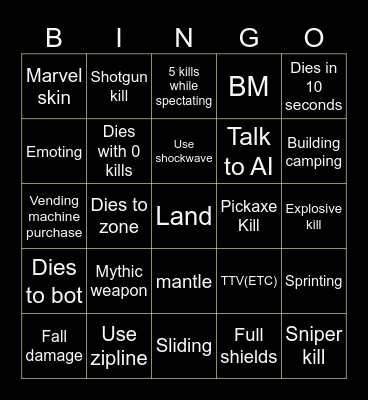 Fortnite Bingo Card