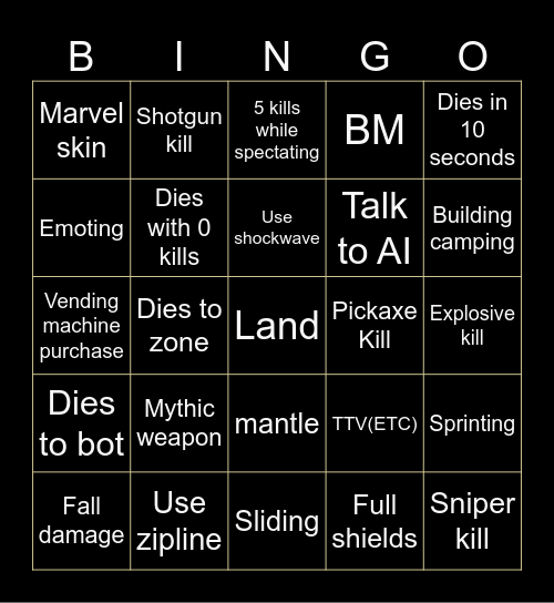 Fortnite Bingo Card