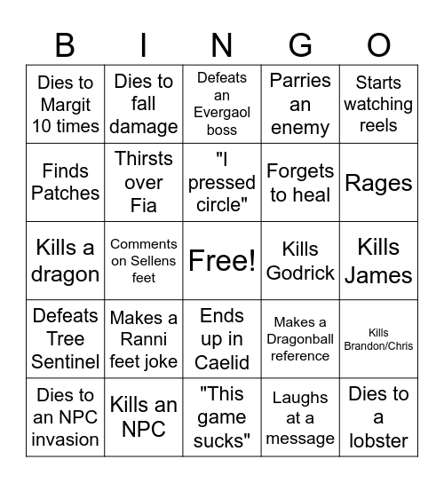 Seth's Elden Ring Bingo Card