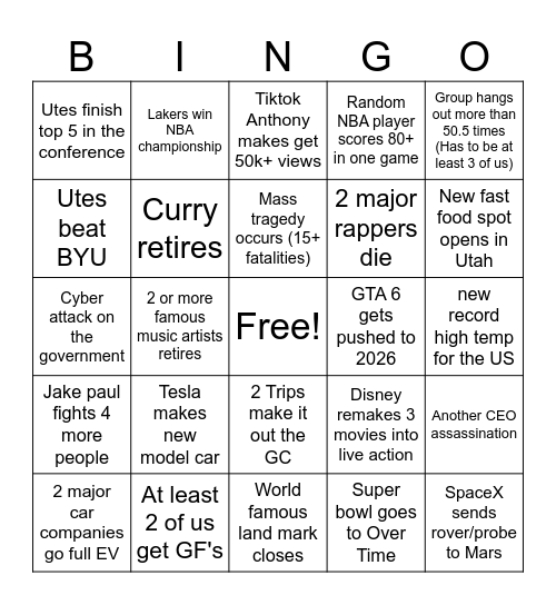 Medium bingo Sheet Bingo Card