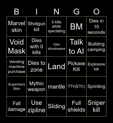 Fortnite Bingo Card