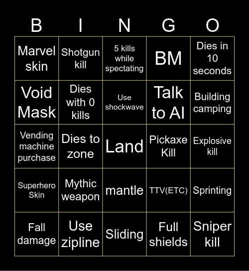 Fortnite Bingo Card