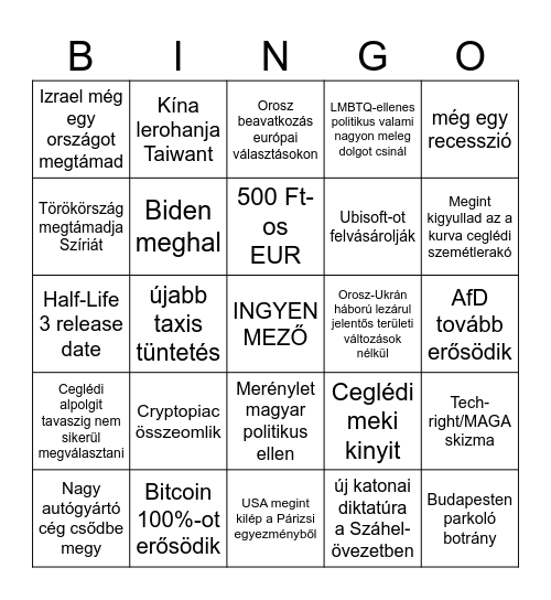 2025-ös bingo Card