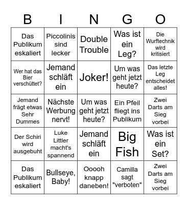 Darts Finale 2024 Bingo Card