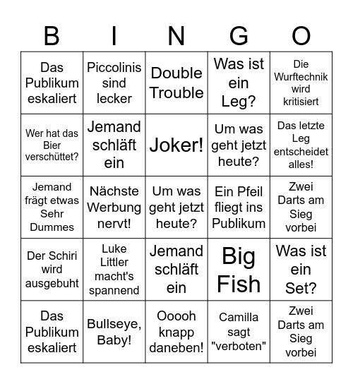 Darts Finale 2024 Bingo Card