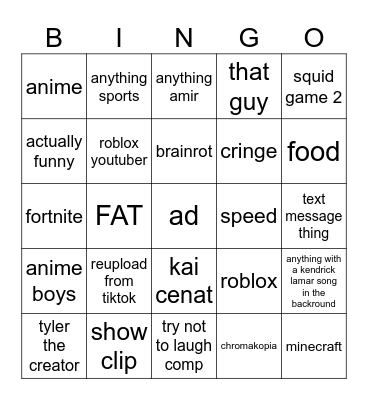 youtube shorts bingo Card