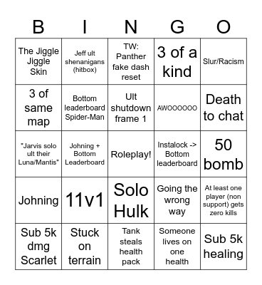 MARVEL RIVALS RANKED BINGO!!!! Bingo Card