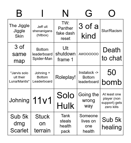 MARVEL RIVALS RANKED BINGO!!!! Bingo Card