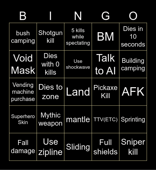 Fortnite Bingo Card