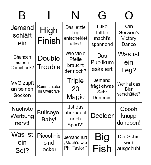 Darts Finale 2024 Bingo Card