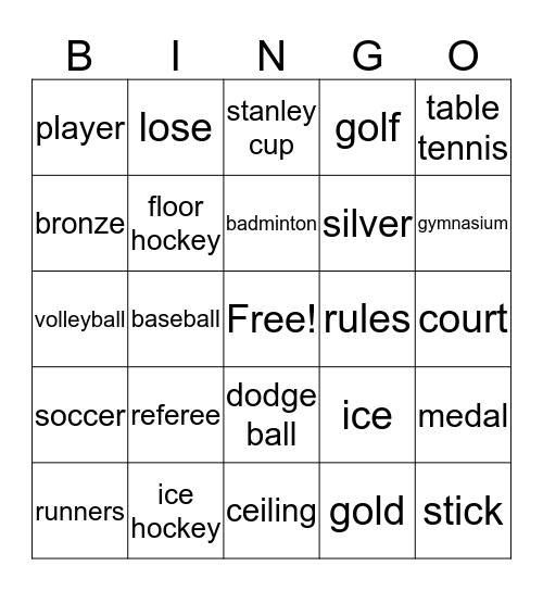 Sports Bingo Card