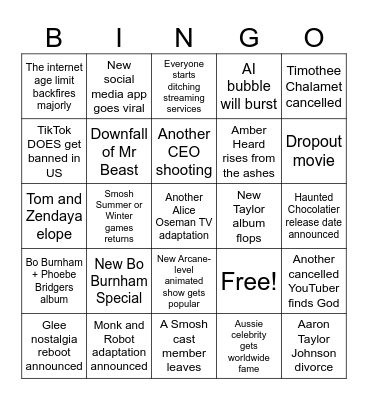 2025 Pop Culture Bingo Card