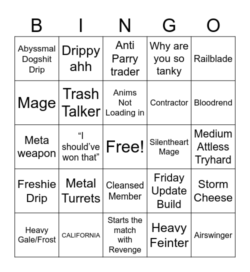 Deepwoken Chime of Conflict Bingo Card