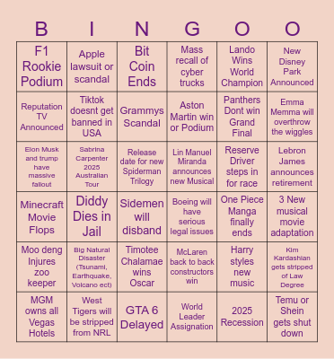 2025 Bingo Card