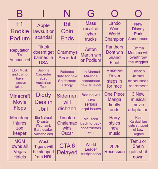 2025 Bingo Card