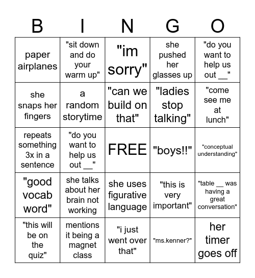 math Bingo Card