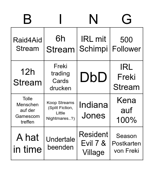 Runas Jahresziele Bingo Card