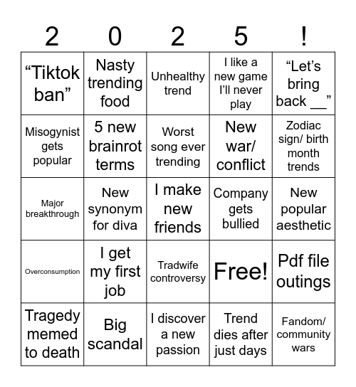 New year bingo Card