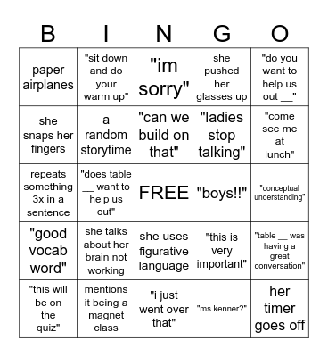 math Bingo Card