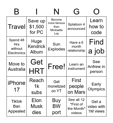 2025 Bingo Card Bingo Card
