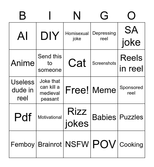 IG reels Bingo Card