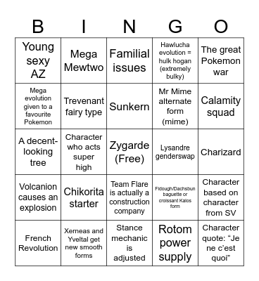 Pokemon ZA Predictions Bingo Card