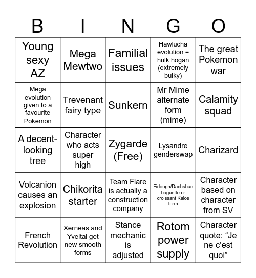 Pokemon ZA Predictions Bingo Card