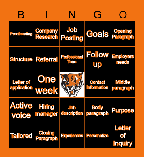 CAPE COVER LETTER BINGO Card