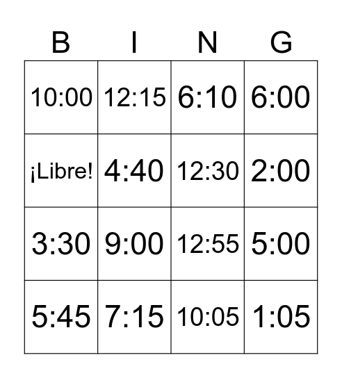 ¿Qué hora es? Bingo Card