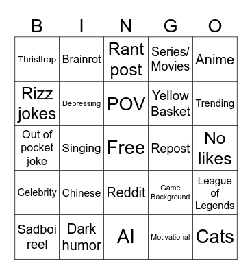 Tiktok Bingo Card
