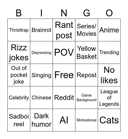 Tiktok Bingo Card