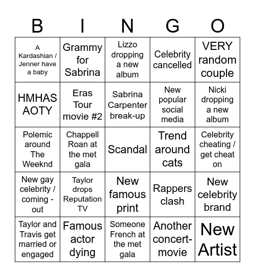 Pop Culture Bingo Card