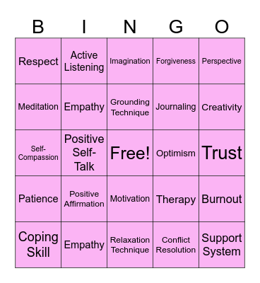 Mental Health BINGO Card