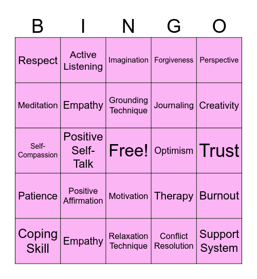 Mental Health BINGO Card